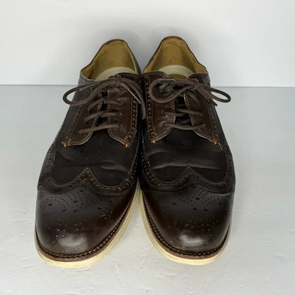 Cole Haan Grand O’s Brown Leather‎ And Fabric Wingtip Oxfords  Men’s Size 11.5 M